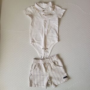 Calvin Klein White Baby Boy Bodysuit and Striped Shorts Set Size 24 Months